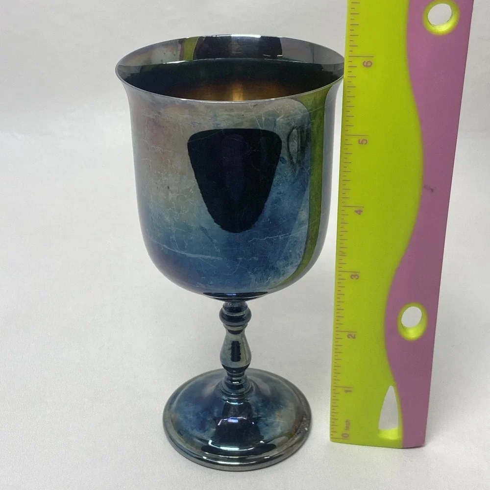 Oneida‎ Silversmith Stemmed Chalices Wine Water 4 Goblets Irridescent Aluminum